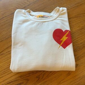 Aviator Nation Cream Sweatshirt with Red Heart and Yellow Lightning
